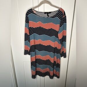BCBGMaxAzria Navy and Coral Chevron Stripe Dress Women's Size Large